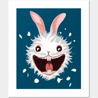 Crazy cute White rabbit smiling face Posters and Art